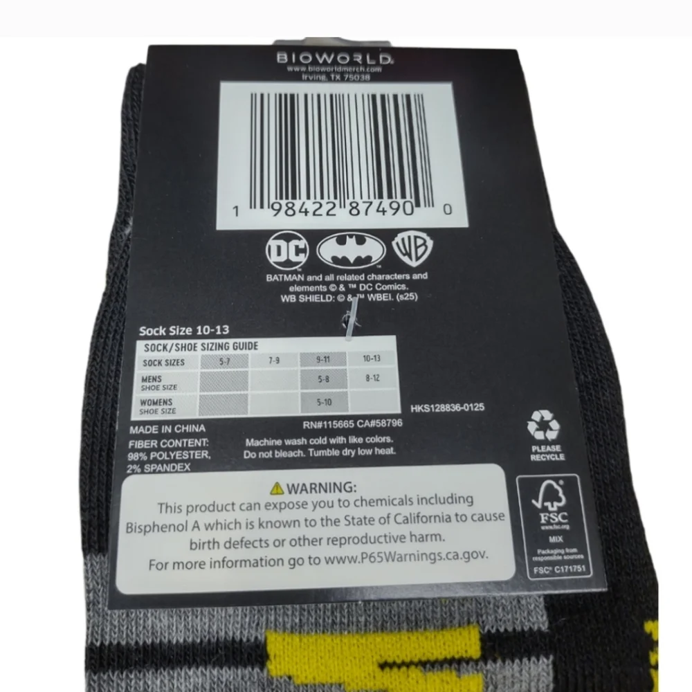 DC Comics Batman Socks - Black and Yellow 2 pair Casual Novelty